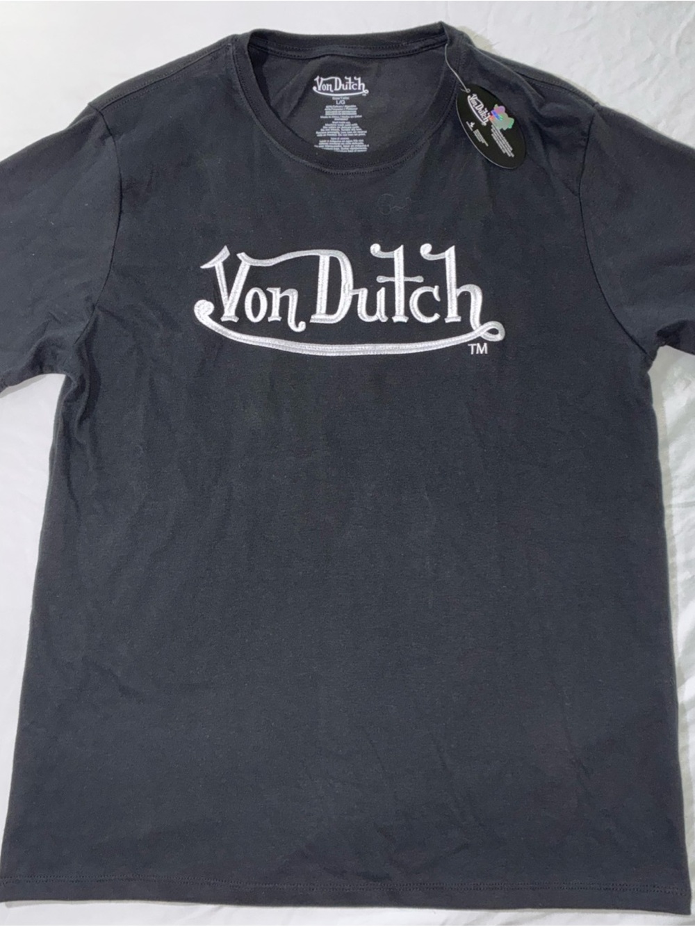 Von Dutch Black Tee with White Script Logo large